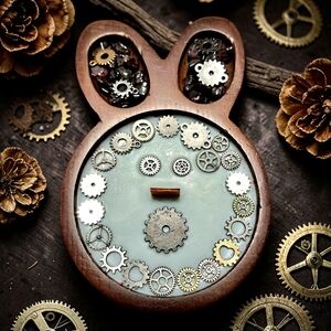 Hand Crafted , Wicked Worthy Wax, Tick Tock Clock wooden rabbit candle